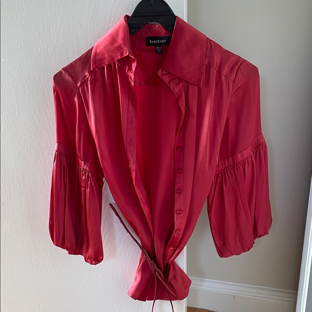 Bebe Women's Vibrant Red Blouse with Tie Waist